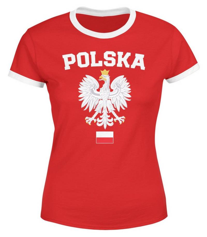 MoonWorks Print-Shirt Damen WM-Shirt WM Polska Polen Poland Flagge World Cup Weißer Adler von MoonWorks
