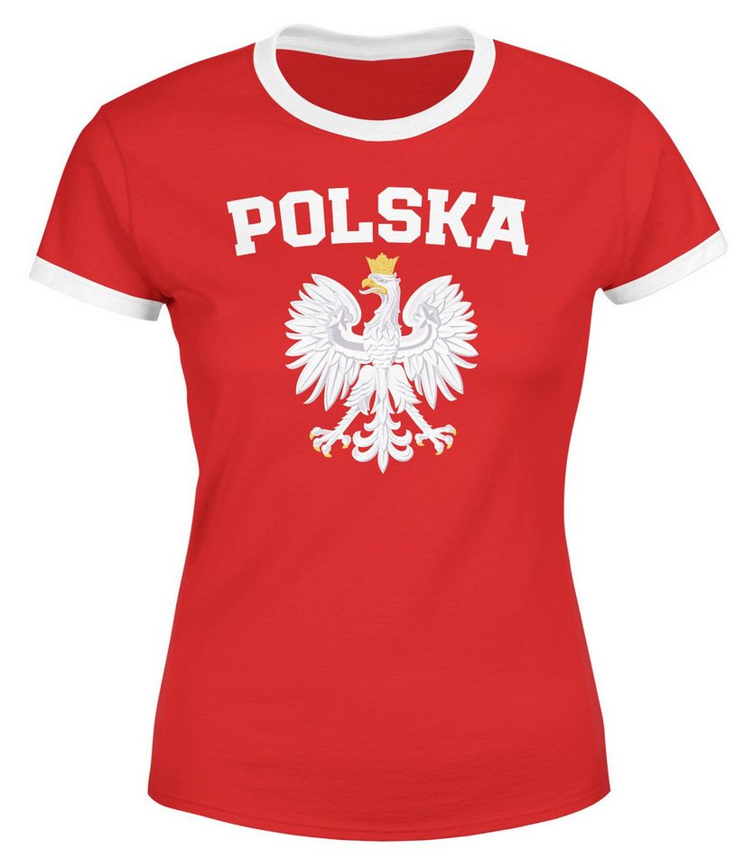 MoonWorks Print-Shirt Damen WM-Shirt WM Polska Polen Poland Flagge World Cup Weißer Adler von MoonWorks