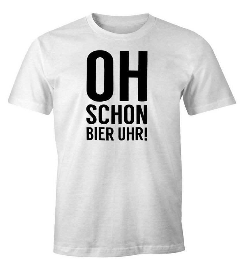 MoonWorks Print-Shirt Herren Party T-Shirt Oh schon Bier Uhr Fun-Shirt mit Print von MoonWorks