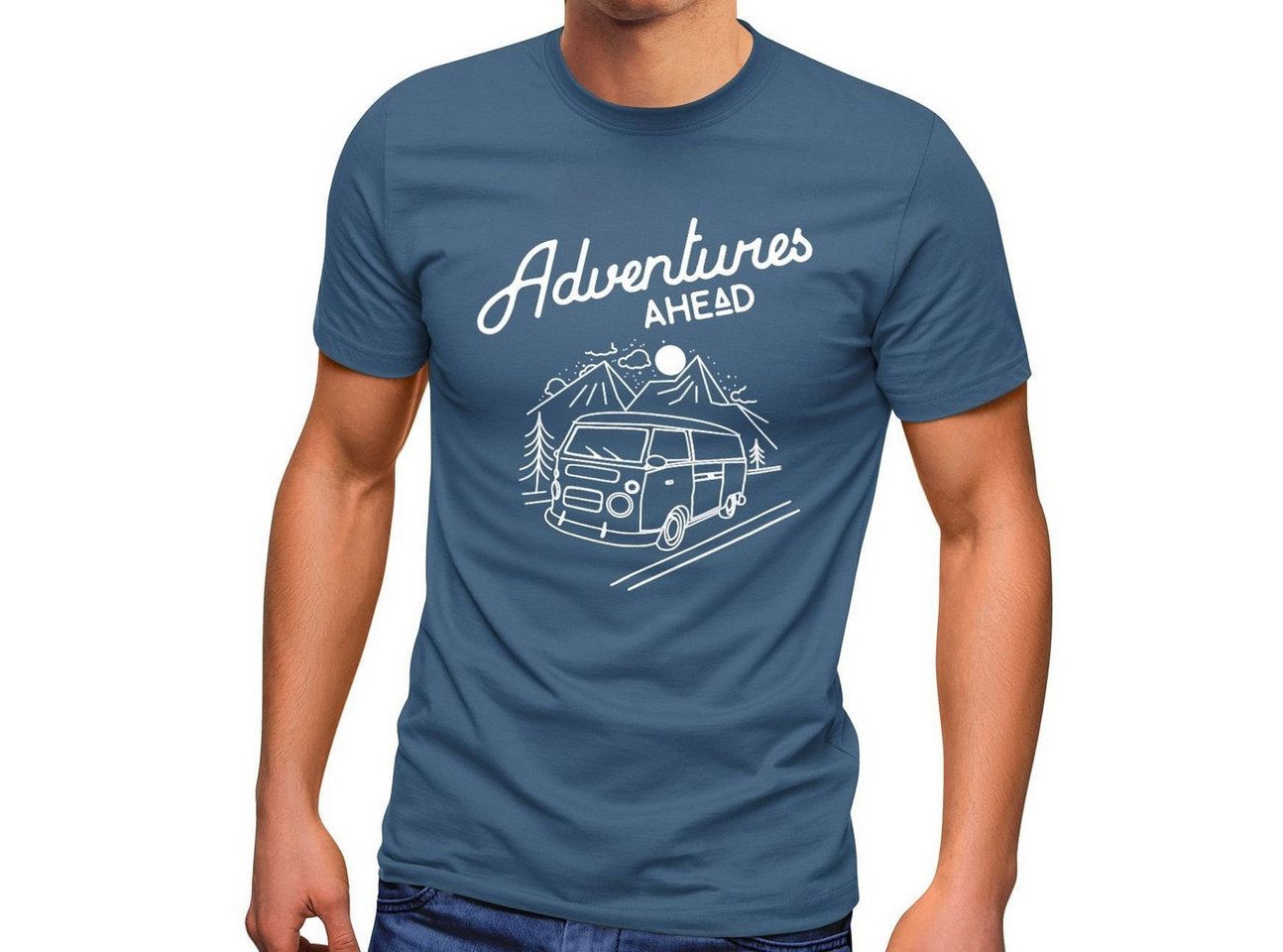 MoonWorks Print-Shirt Herren T-Shirt Bus Retro Abenteuer Adventures Ahead mit Print von MoonWorks