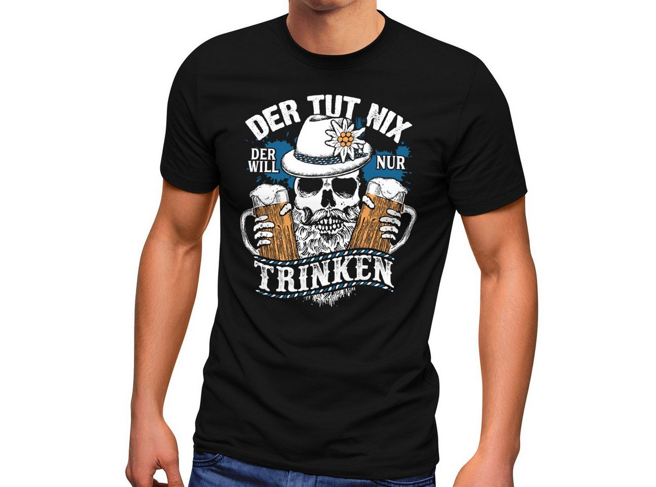 MoonWorks Print-Shirt Herren T-Shirt Der tut nix der will nur trinken Bier Totenkopf mit Print von MoonWorks