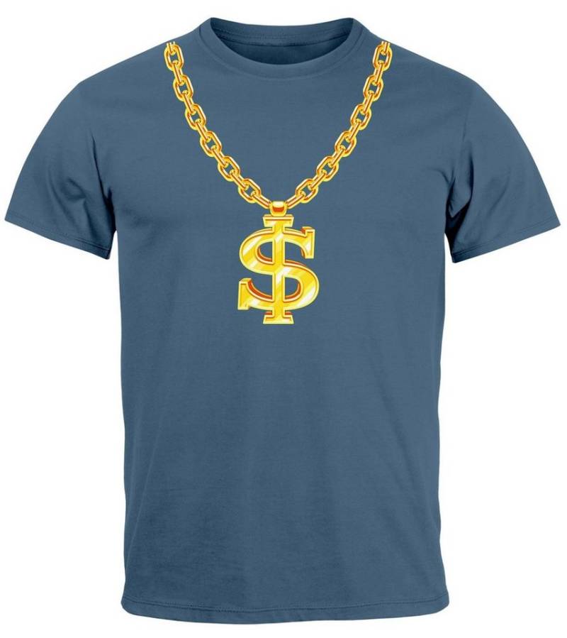 MoonWorks Print-Shirt Herren T-Shirt Fasching Karneval Dollarkette Rapper Gangster Kostüm mit Print von MoonWorks