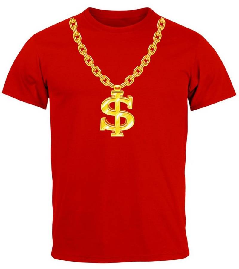 MoonWorks Print-Shirt Herren T-Shirt Fasching Karneval Dollarkette Rapper Gangster Kostüm mit Print von MoonWorks