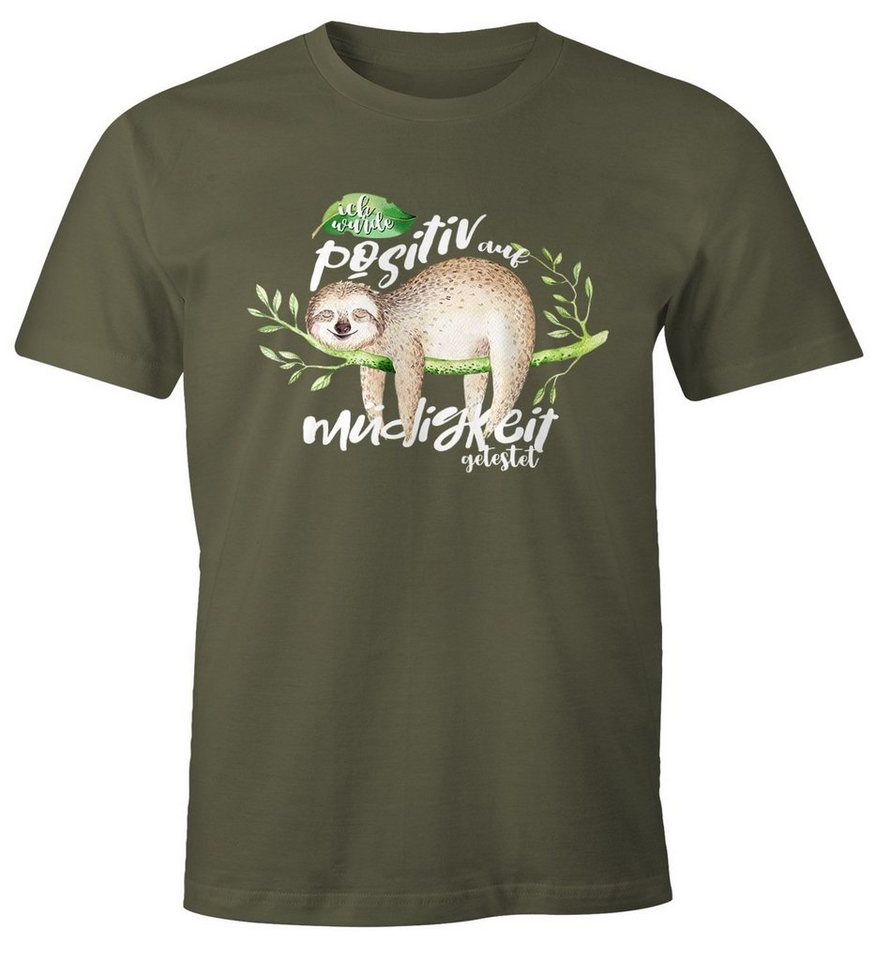 MoonWorks Print-Shirt Herren T-Shirt Faultier Ich wurde positiv auf Müdigkeit getestet Sloth Fun-Shirt lustig Faulenzer Langschläfer Moonworks® mit Print von MoonWorks