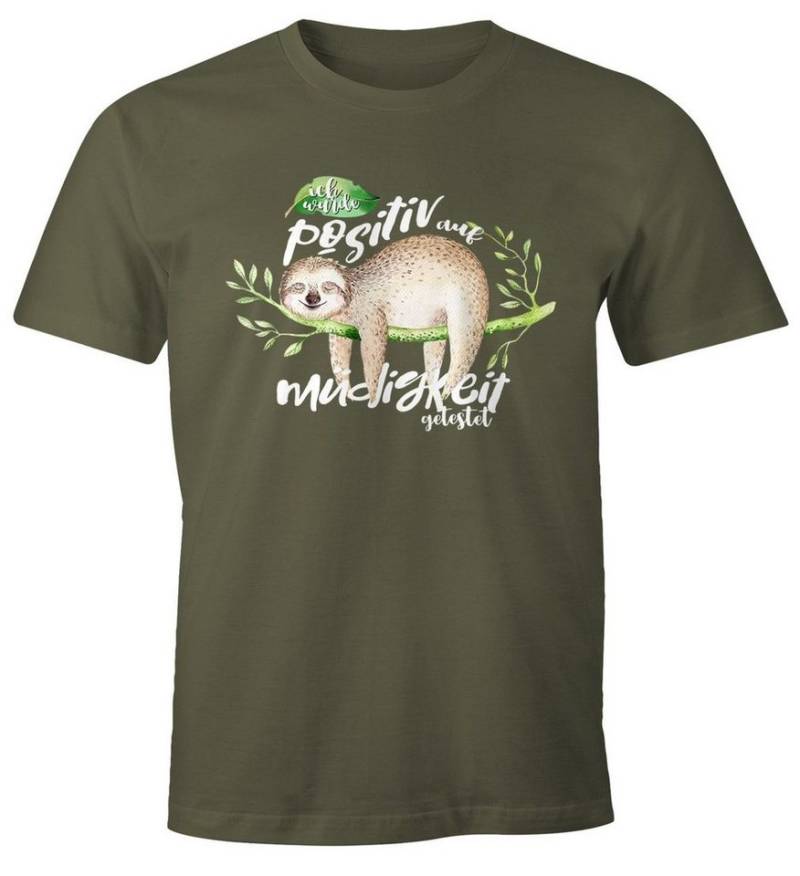 MoonWorks Print-Shirt Herren T-Shirt Faultier Ich wurde positiv auf Müdigkeit getestet Sloth Fun-Shirt lustig Faulenzer Langschläfer Moonworks® mit Print von MoonWorks