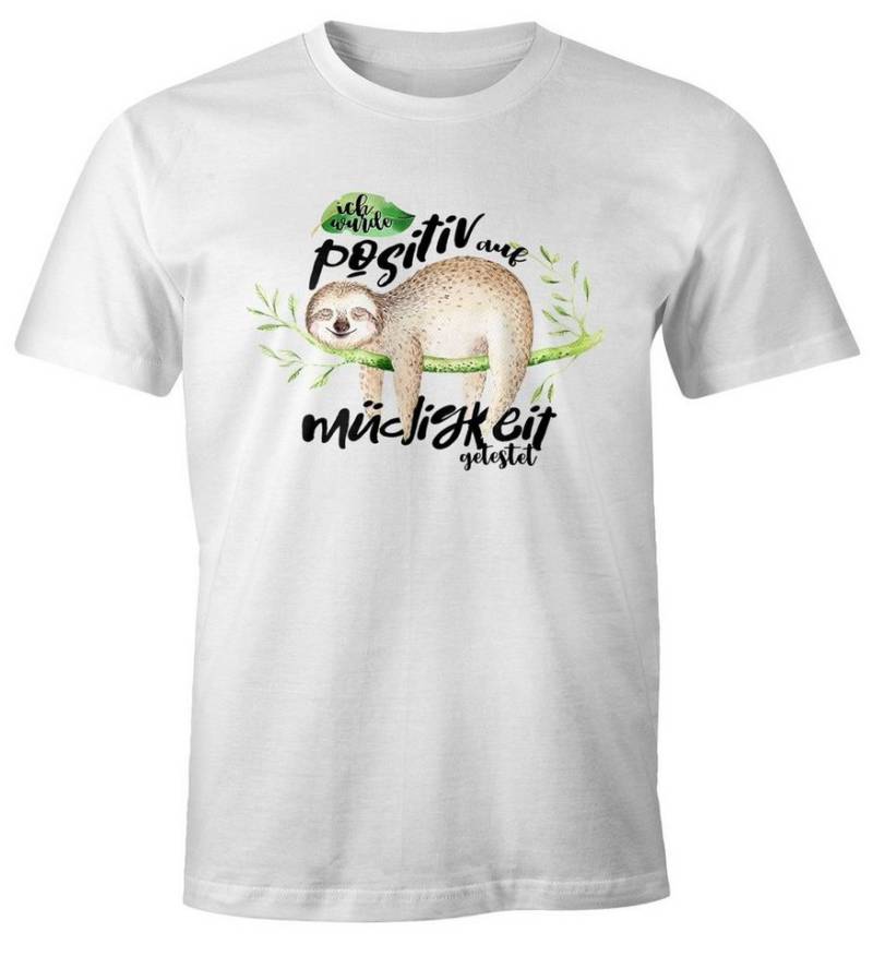 MoonWorks Print-Shirt Herren T-Shirt Faultier Ich wurde positiv auf Müdigkeit getestet Sloth Fun-Shirt lustig Faulenzer Langschläfer Moonworks® mit Print von MoonWorks