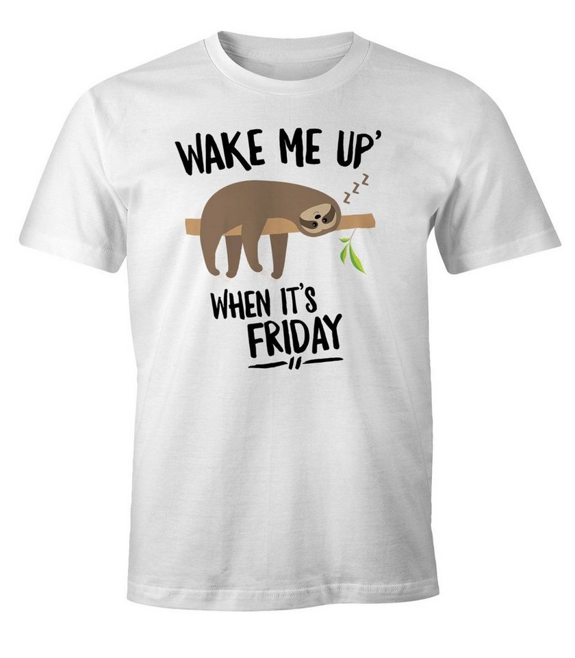 MoonWorks Print-Shirt Herren T-Shirt Faultier Sloth Wake me up when it's Friday Fun-Shirt mit Print von MoonWorks