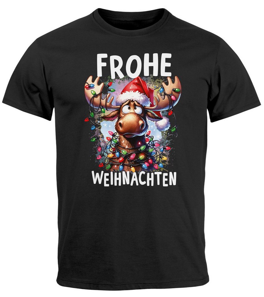 MoonWorks Print-Shirt Herren T-Shirt Frohe Weihnachten Aufdruck Elch Rentier mit Print von MoonWorks