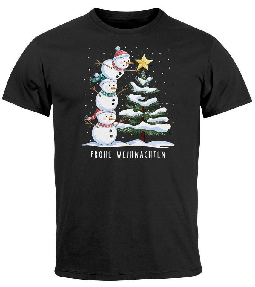 MoonWorks Print-Shirt Herren T-Shirt Frohe Weihnachten Schneemann Design Aufdruck Schrift mit Print von MoonWorks