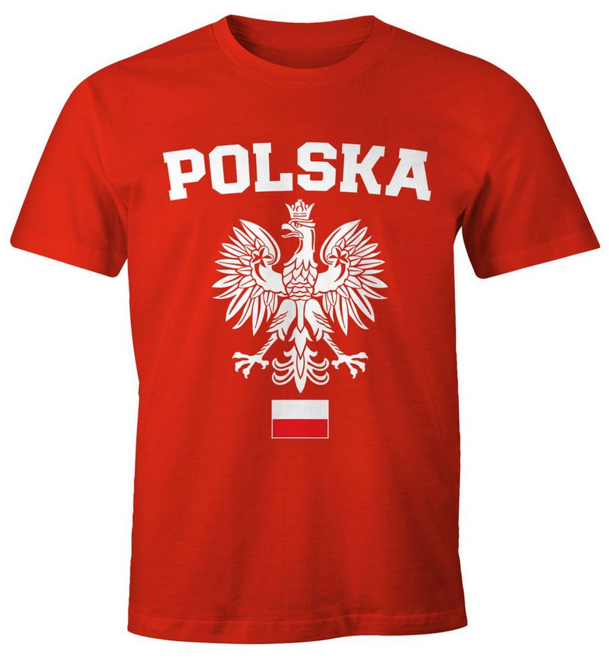 MoonWorks Print-Shirt Herren T-Shirt Fußball WM Polska Polen Poland Flagge Weißer Adler mit Print von MoonWorks