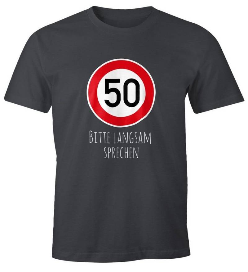 MoonWorks Print-Shirt Herren T-Shirt Geburtstag 50 Straßenschild Tempolimit Bitte langsam mit Print von MoonWorks