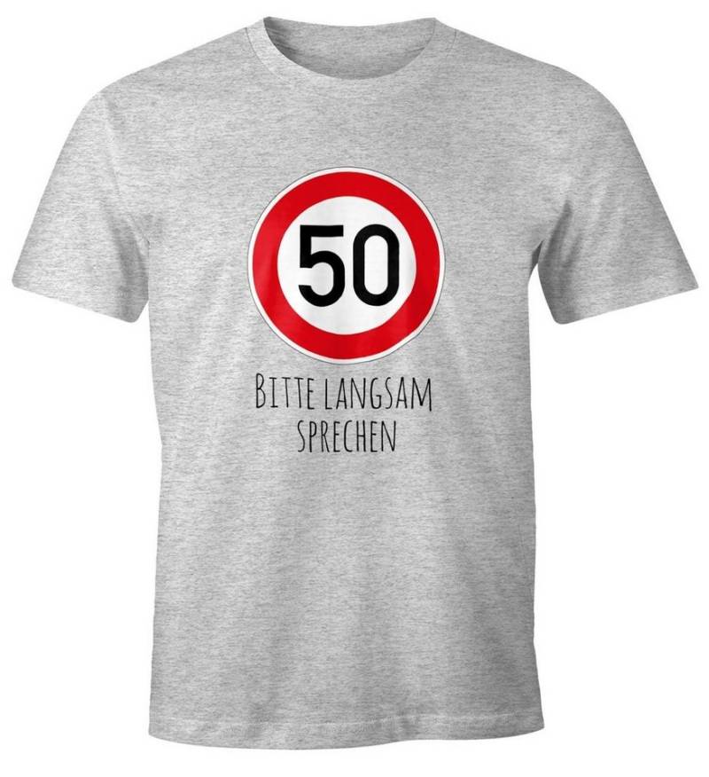 MoonWorks Print-Shirt Herren T-Shirt Geburtstag 50 Straßenschild Tempolimit Bitte langsam mit Print von MoonWorks