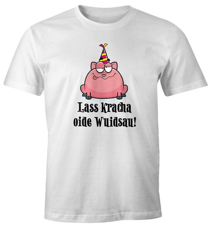 MoonWorks Print-Shirt Herren T-Shirt Geburtstag Schwein Spruch Lass kracha oide Wuidsau Fun-Shirt Geschenk Moonworks® mit Print von MoonWorks