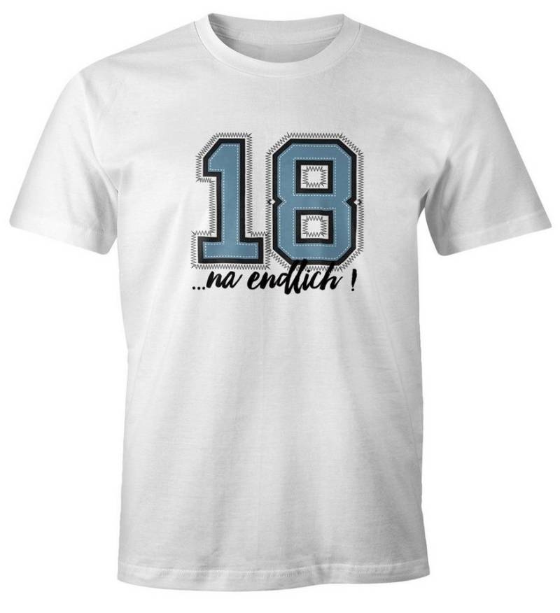 MoonWorks Print-Shirt Herren T-Shirt Geburtstag endlich 18 College Look Fun-Shirt Geschenk mit Print von MoonWorks