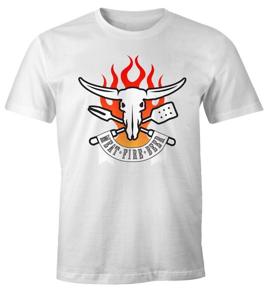 MoonWorks Print-Shirt Herren T-Shirt Meat Fire Beer Fun-Shirt mit Print von MoonWorks