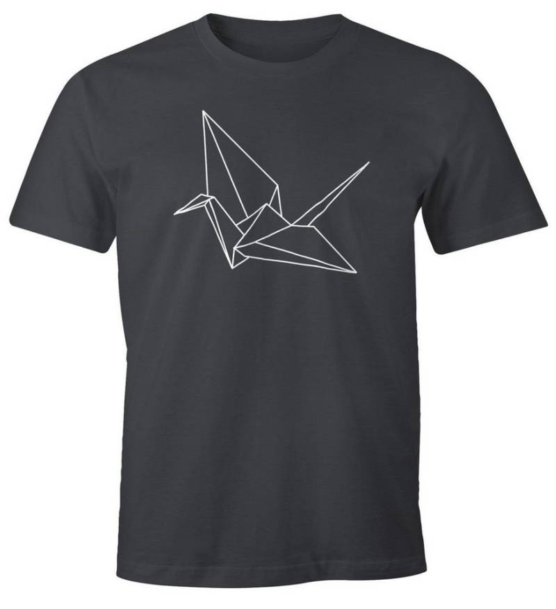 MoonWorks Print-Shirt Herren T-Shirt Origami Kranich Crane Vogel Bird Geometrisch Moonworks® mit Print von MoonWorks