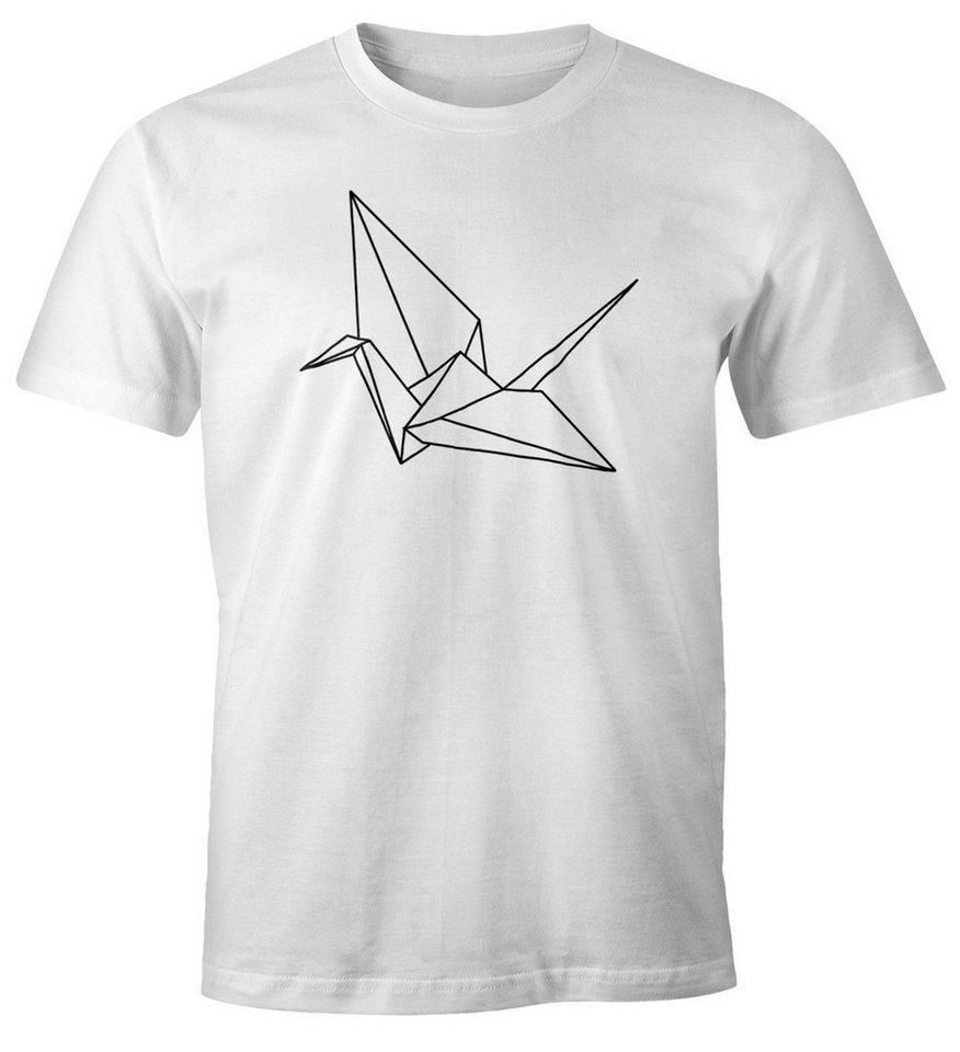 MoonWorks Print-Shirt Herren T-Shirt Origami Kranich Crane Vogel Bird Geometrisch Moonworks® mit Print von MoonWorks