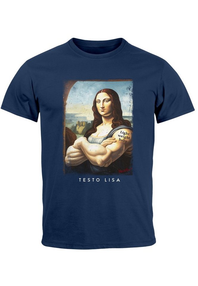 MoonWorks Print-Shirt Herren T-Shirt Print Aufdruck Mona Lisa Parodie Meme Kapuzen-Pullover mit Print von MoonWorks