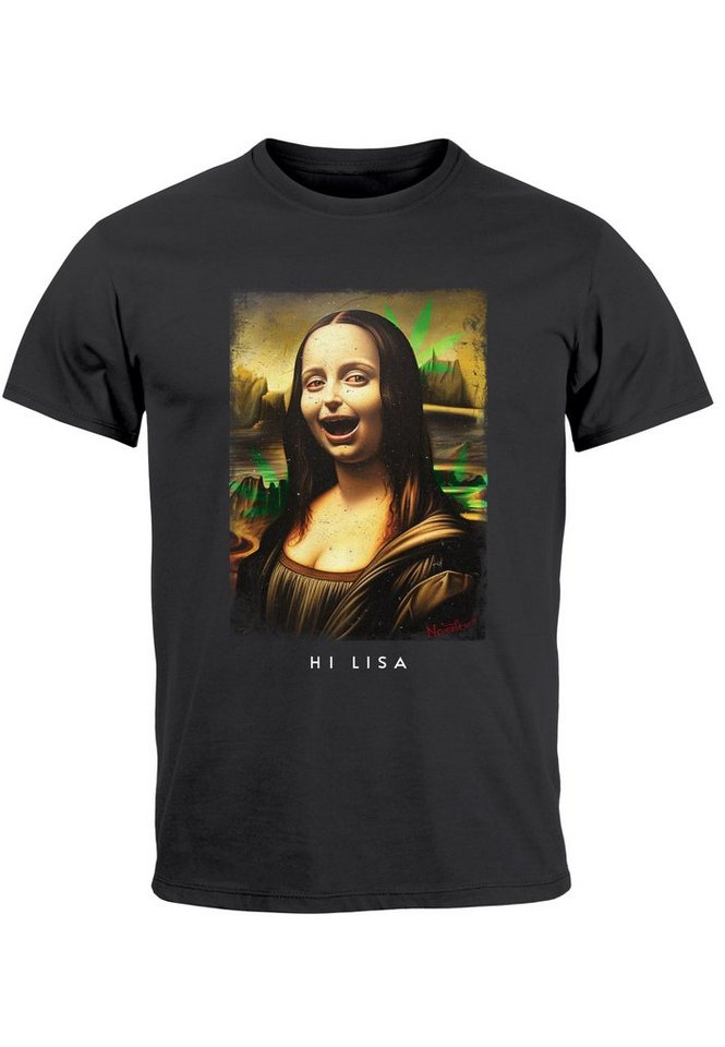 MoonWorks Print-Shirt Herren T-Shirt Print Aufdruck Mona Lisa Parodie Meme Kapuzen-Pullover mit Print von MoonWorks
