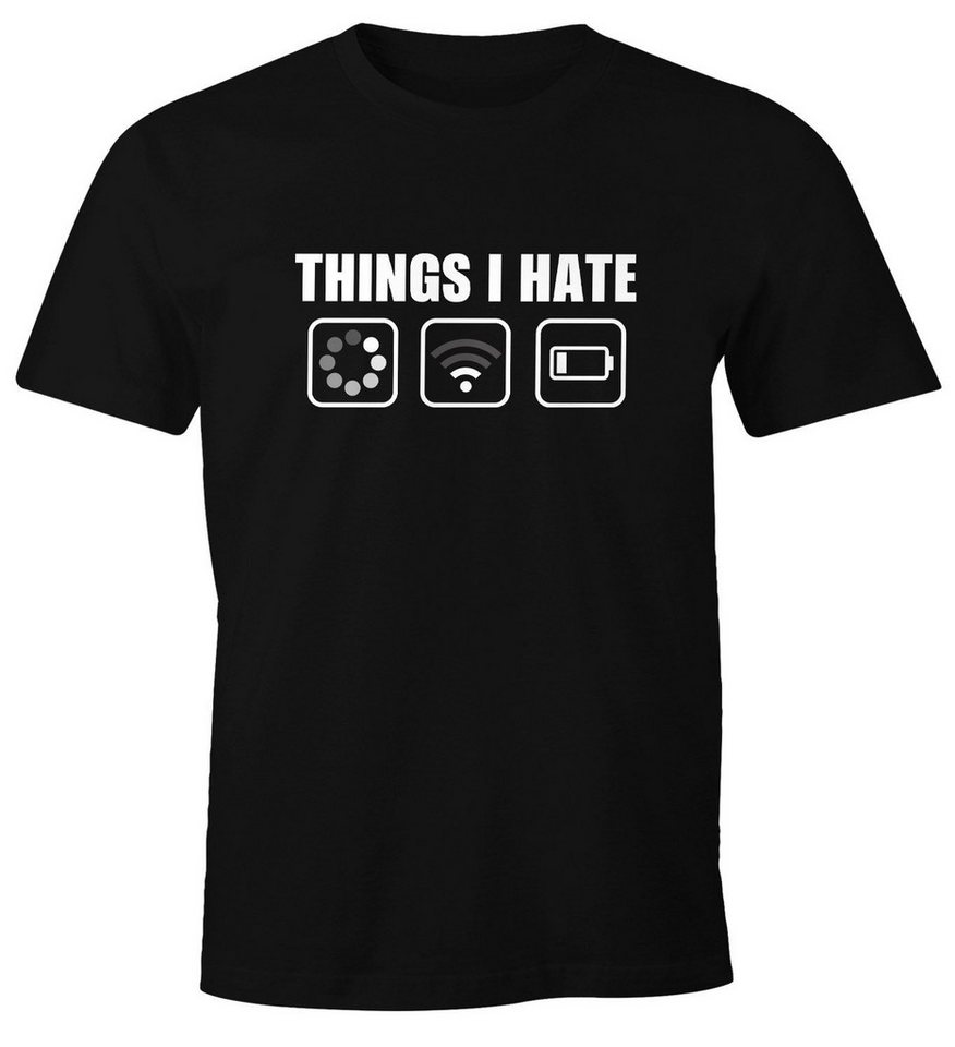 MoonWorks Print-Shirt Herren T-Shirt Things I hate Icon WLAN kein Empfang Akku digital mit Print von MoonWorks