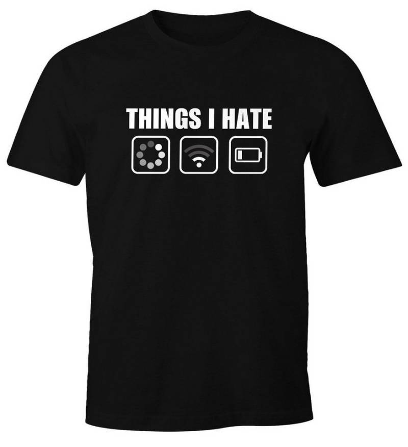 MoonWorks Print-Shirt Herren T-Shirt Things I hate Icon WLAN kein Empfang Akku digital mit Print von MoonWorks