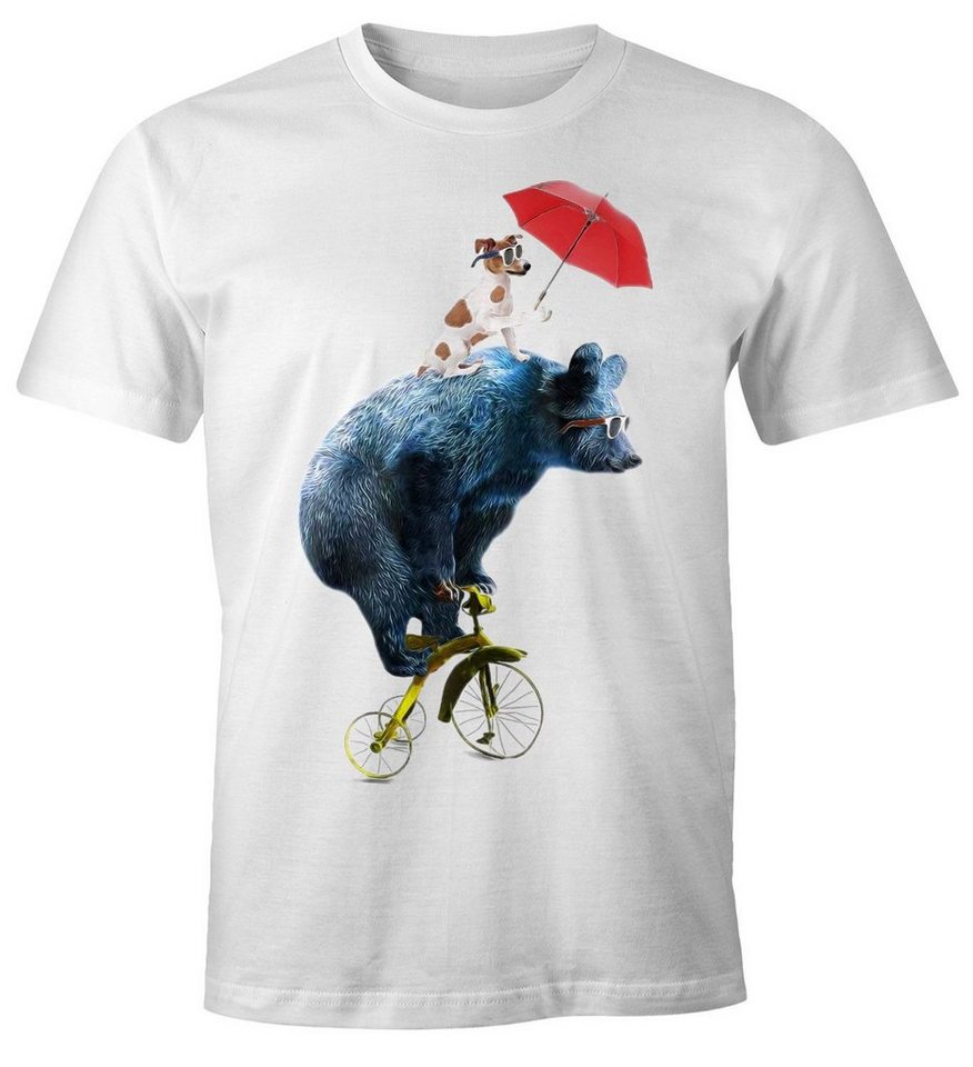 MoonWorks Print-Shirt Herren T-Shirt Tiermotiv Bär auf Rad Fun-Shirt Moonworks® mit Print von MoonWorks