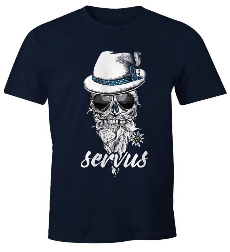 MoonWorks Print-Shirt Herren T-Shirt Totenkopf Filzhut Bayern Skull Blume servus Fun-Shirt mit Print von MoonWorks