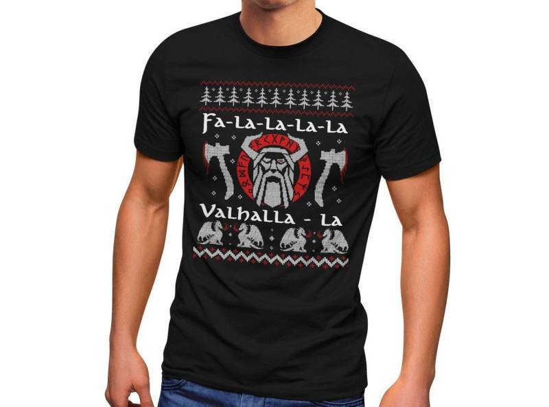 MoonWorks Print-Shirt Herren T-Shirt Ugly Christmas Odin Vikings Winkinger Valhalla Weihnachten Fun-Shirt Moonworks® mit Print von MoonWorks
