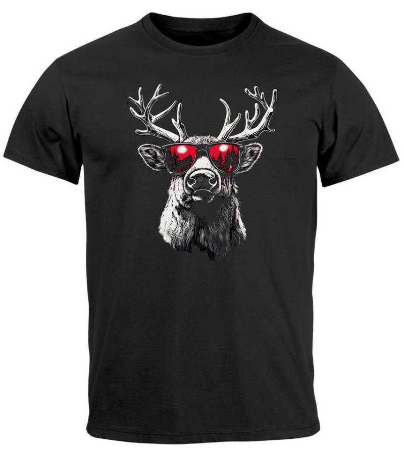 MoonWorks Print-Shirt Herren T-Shirt Weihnachten Aufdruck Rentier Hirsch mit Sonnenbrille mit Print von MoonWorks