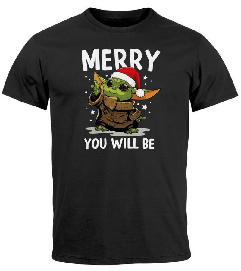 MoonWorks Print-Shirt Herren T-Shirt Weihnachten Baby-Yoda Fun-Shirt Spruch lustig Merry mit Print von MoonWorks