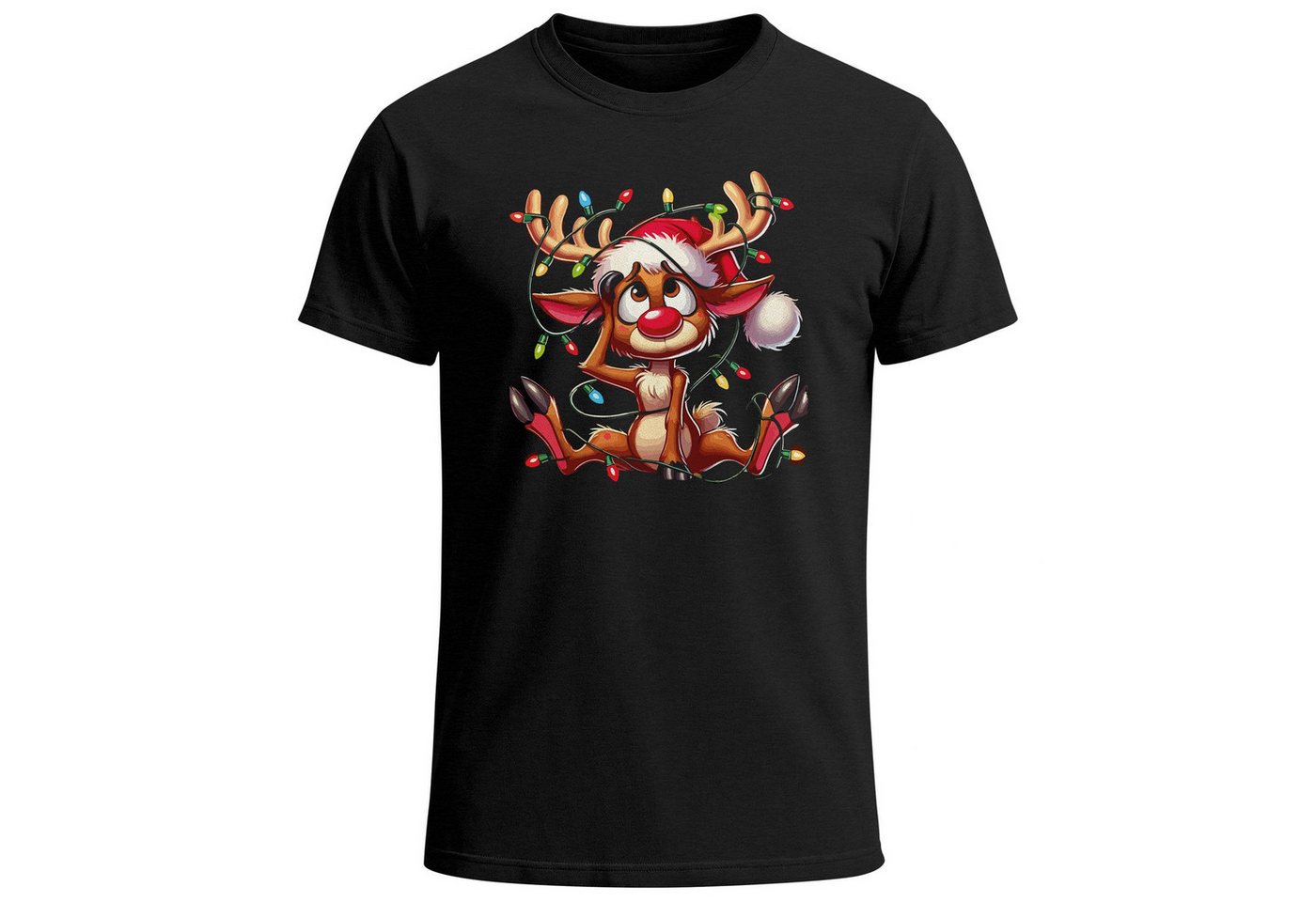 MoonWorks Print-Shirt Herren T-Shirt Weihnachten Elch Rentier Lichterkette Weihnachtsshirt mit Print von MoonWorks