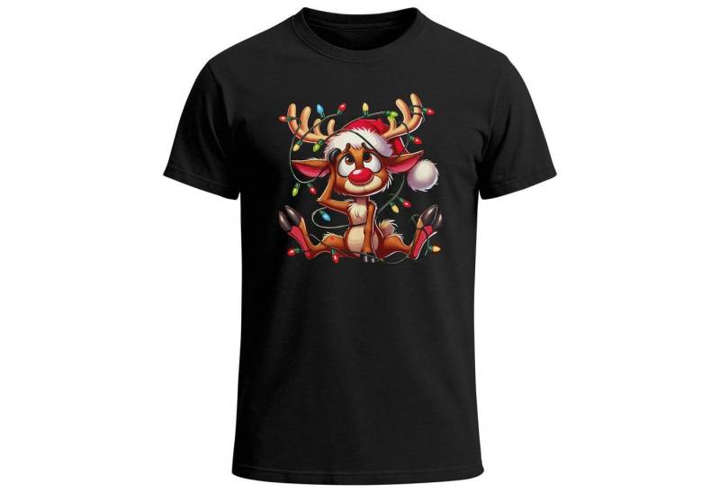 MoonWorks Print-Shirt Herren T-Shirt Weihnachten Elch Rentier Lichterkette Weihnachtsshirt mit Print von MoonWorks