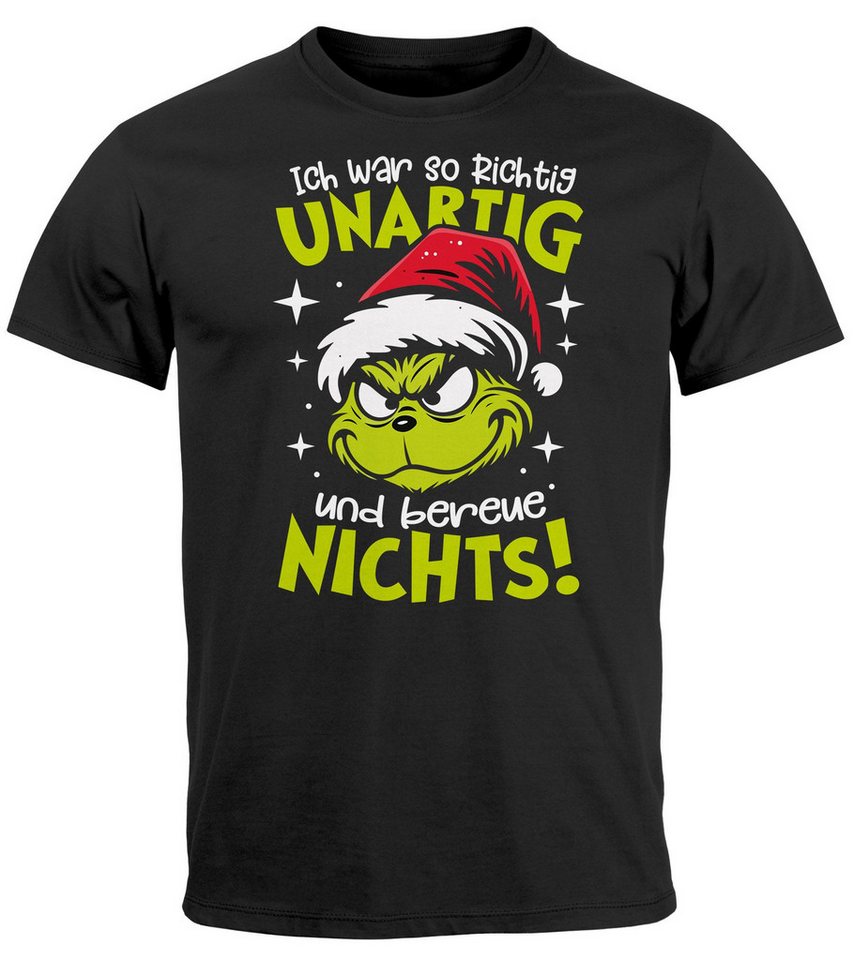 MoonWorks Print-Shirt Herren T-Shirt Weihnachten Grinch Spruch lustig Ich war unartig XMAS mit Print von MoonWorks