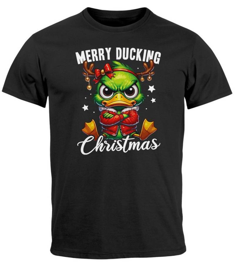 MoonWorks Print-Shirt Herren T-Shirt Weihnachten Lustig Merry Ducking Christmas Ente mit Print von MoonWorks
