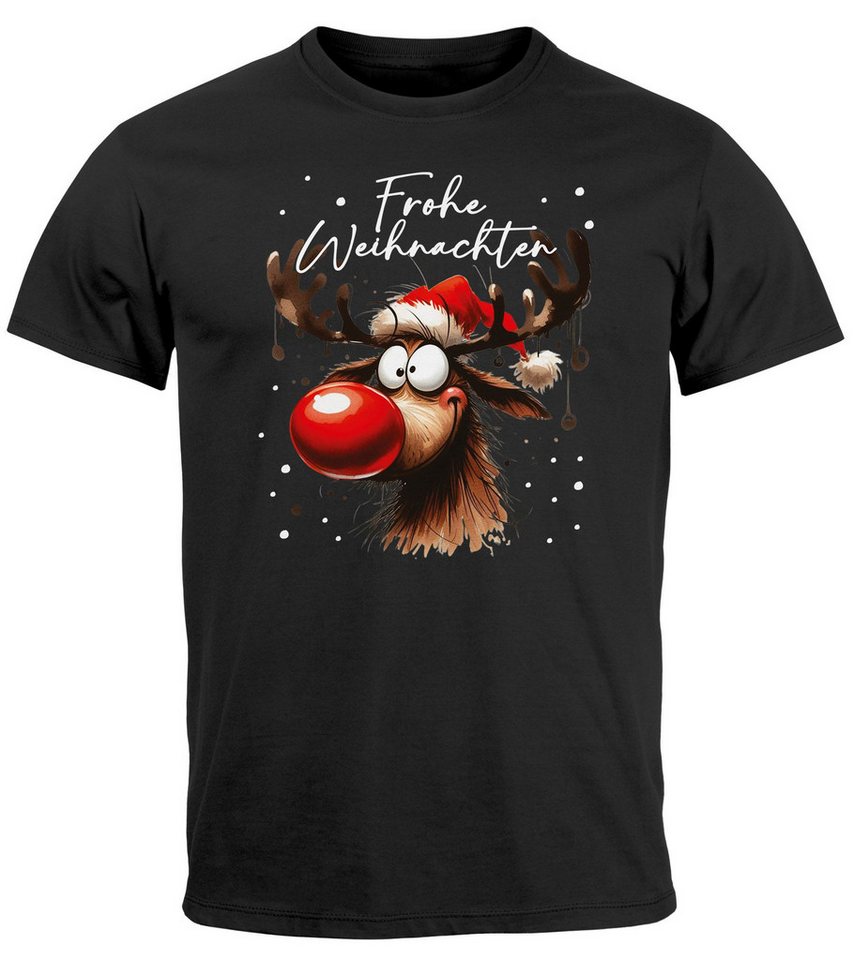 MoonWorks Print-Shirt Herren T-Shirt Weihnachten Printshirt Rentier Rudolf Design Aufdruck mit Print von MoonWorks
