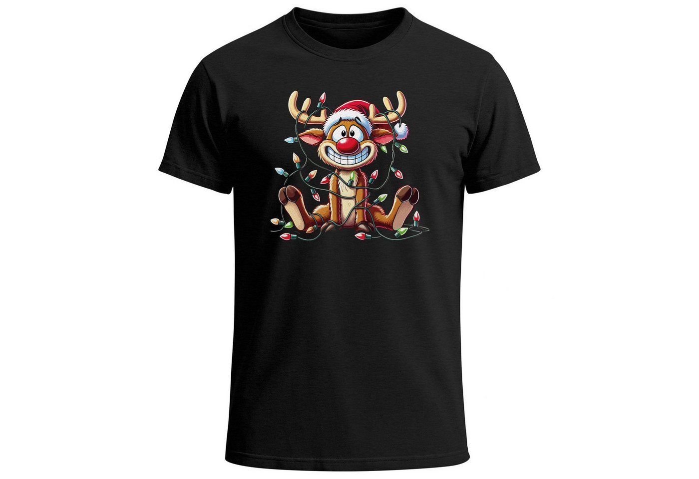 MoonWorks Print-Shirt Herren T-Shirt Weihnachten Reniter Elch Comicstil XMAS Outfit Männer mit Print von MoonWorks