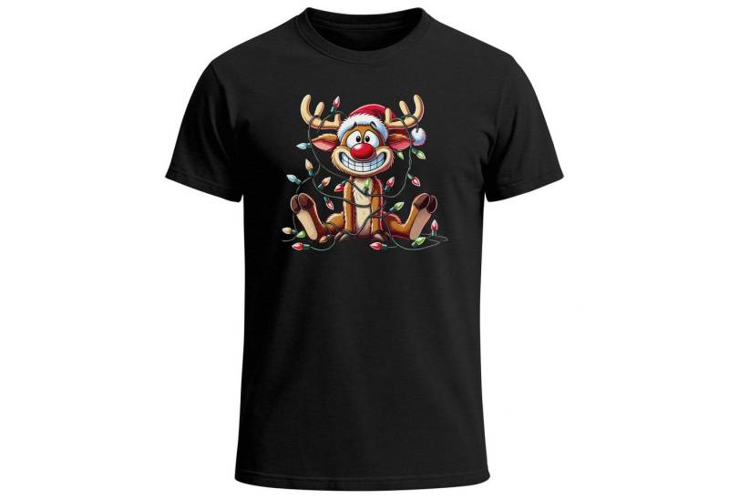 MoonWorks Print-Shirt Herren T-Shirt Weihnachten Reniter Elch Comicstil XMAS Outfit Männer mit Print von MoonWorks
