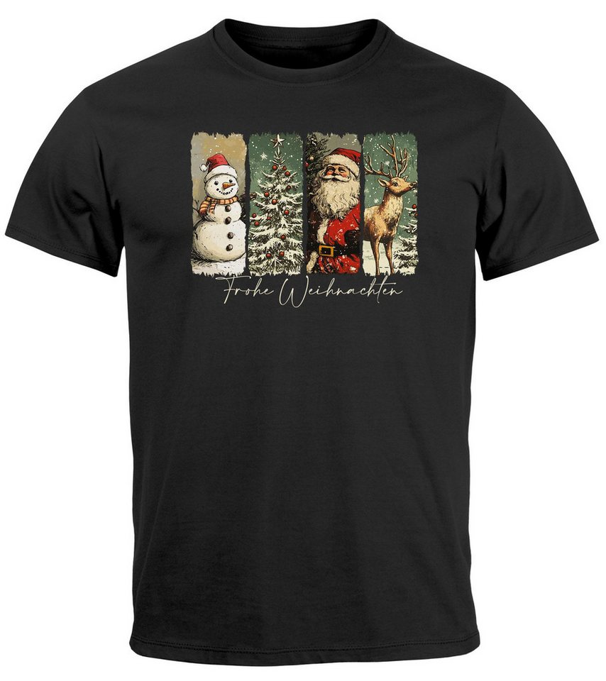 MoonWorks Print-Shirt Herren T-Shirt Weihnachten Retro Design mit Schneemann Tannenbaum mit Print von MoonWorks