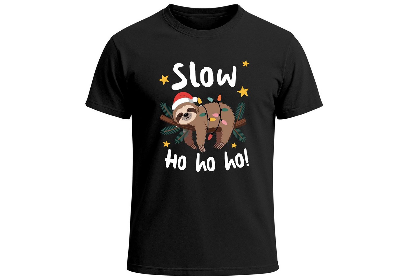 MoonWorks Print-Shirt Herren T-Shirt Weihnachten Spruch lustig Faultier Spruch Slow Ho Ho mit Print von MoonWorks