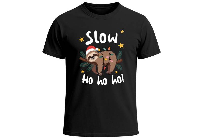 MoonWorks Print-Shirt Herren T-Shirt Weihnachten Spruch lustig Faultier Spruch Slow Ho Ho mit Print von MoonWorks