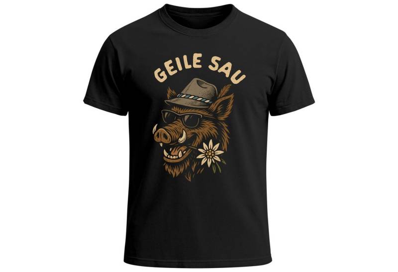 MoonWorks Print-Shirt Herren T-Shirt für das Oktoberfest Geile Sau Wildschwein Trachtenhut mit Print von MoonWorks