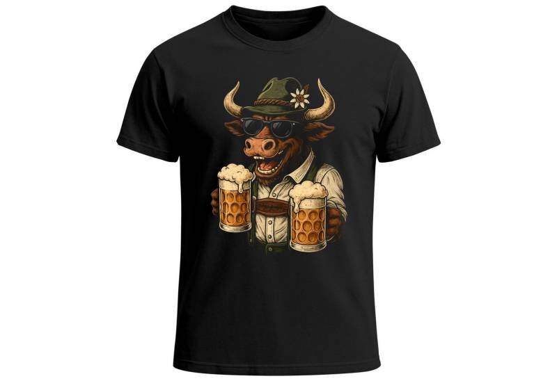 MoonWorks Print-Shirt Herren T-Shirt für das Oktoberfest Ochse Trachtenlook Maßkrüge Bier mit Print von MoonWorks