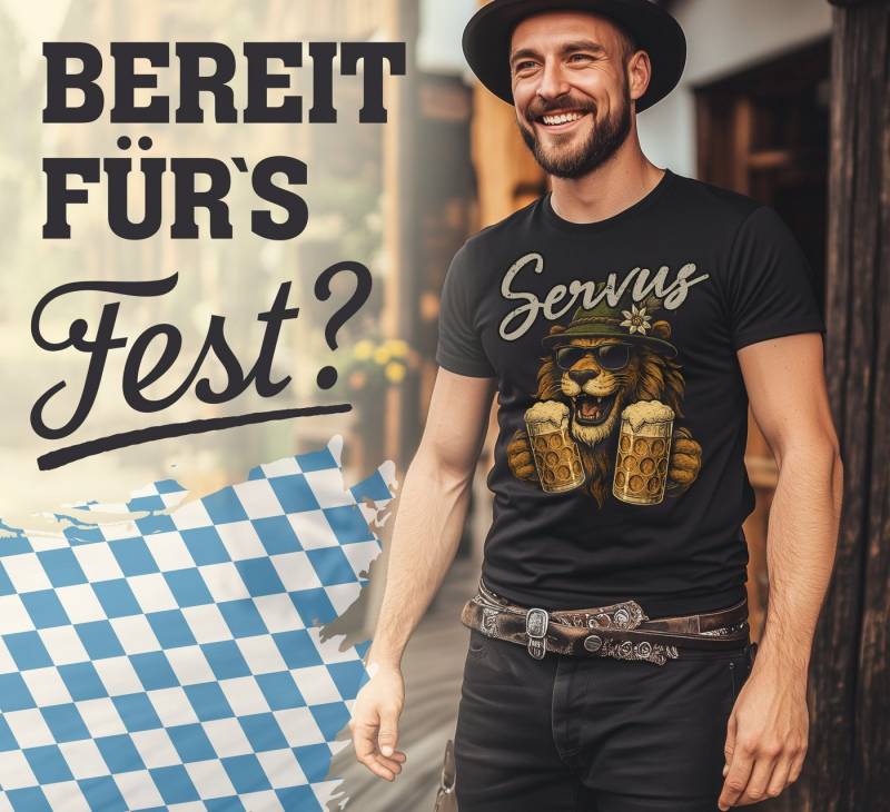 MoonWorks Print-Shirt Herren T-Shirt für das Oktoberfest Servus Löwe Bier Fun-Shirt mit Print von MoonWorks