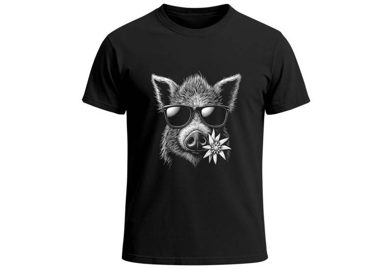 MoonWorks Print-Shirt Herren T-Shirt für das Oktoberfest Wuidsau Edelweiß Sonnenbrille mit Print von MoonWorks