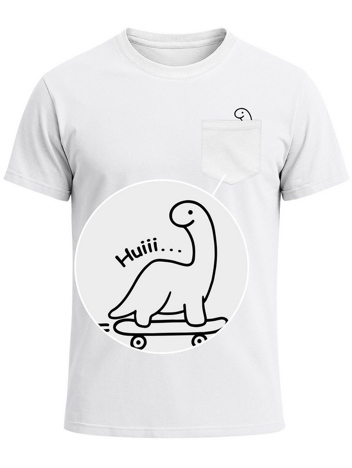 MoonWorks Print-Shirt Herren T-Shirt mit Brusttasche Dinosaurier Brustprint Lustig mit Print von MoonWorks
