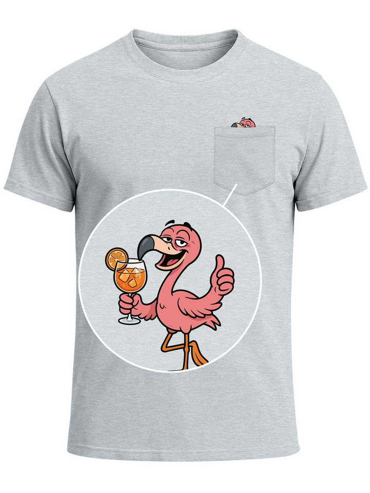 MoonWorks Print-Shirt Herren T-Shirt mit Brusttasche Flamingo Print Fun-Shirt Spritz Orange mit Print von MoonWorks