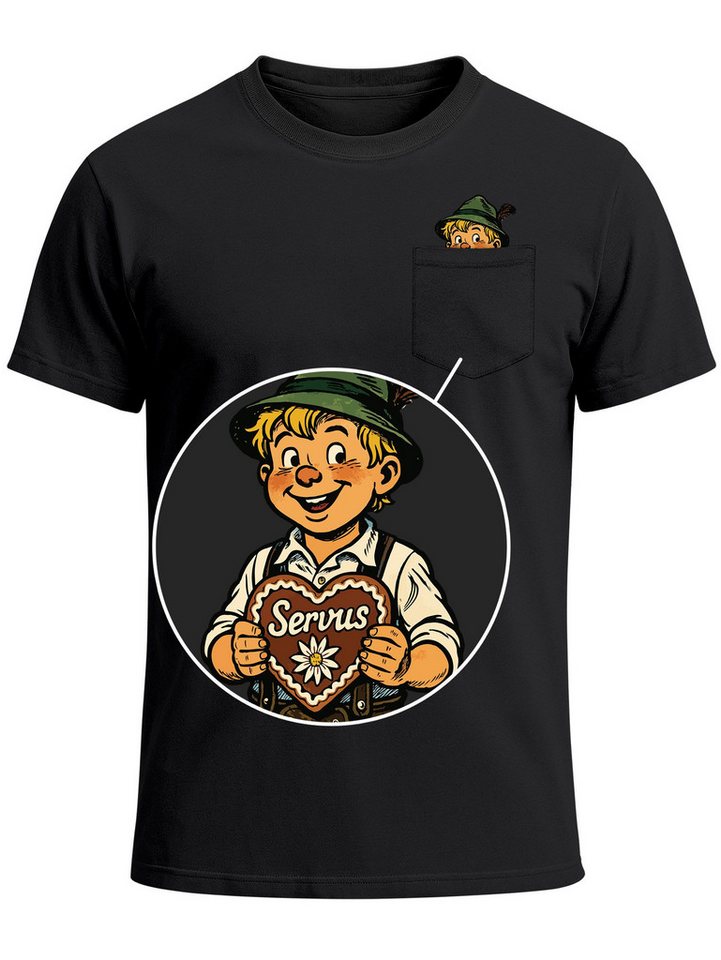 MoonWorks Print-Shirt Herren T-Shirt mit Brusttasche Lausbua Lebkuchen Herz Servus mit Print von MoonWorks
