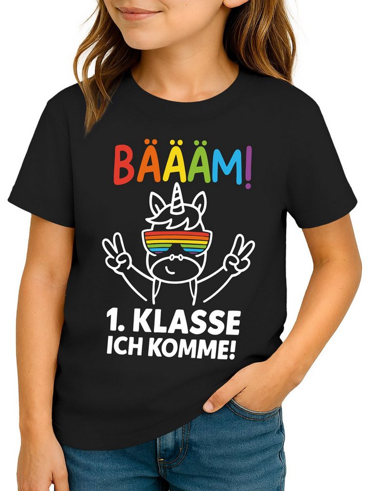 MoonWorks Print-Shirt Kinder Mädchen T-Shirt Einschulung 2025 mit Regenbogen-Einhorn von MoonWorks