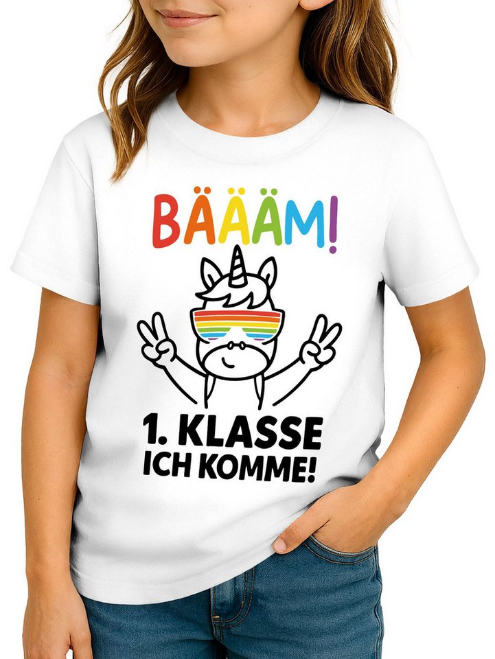MoonWorks Print-Shirt Kinder Mädchen T-Shirt Einschulung 2025 mit Regenbogen-Einhorn von MoonWorks