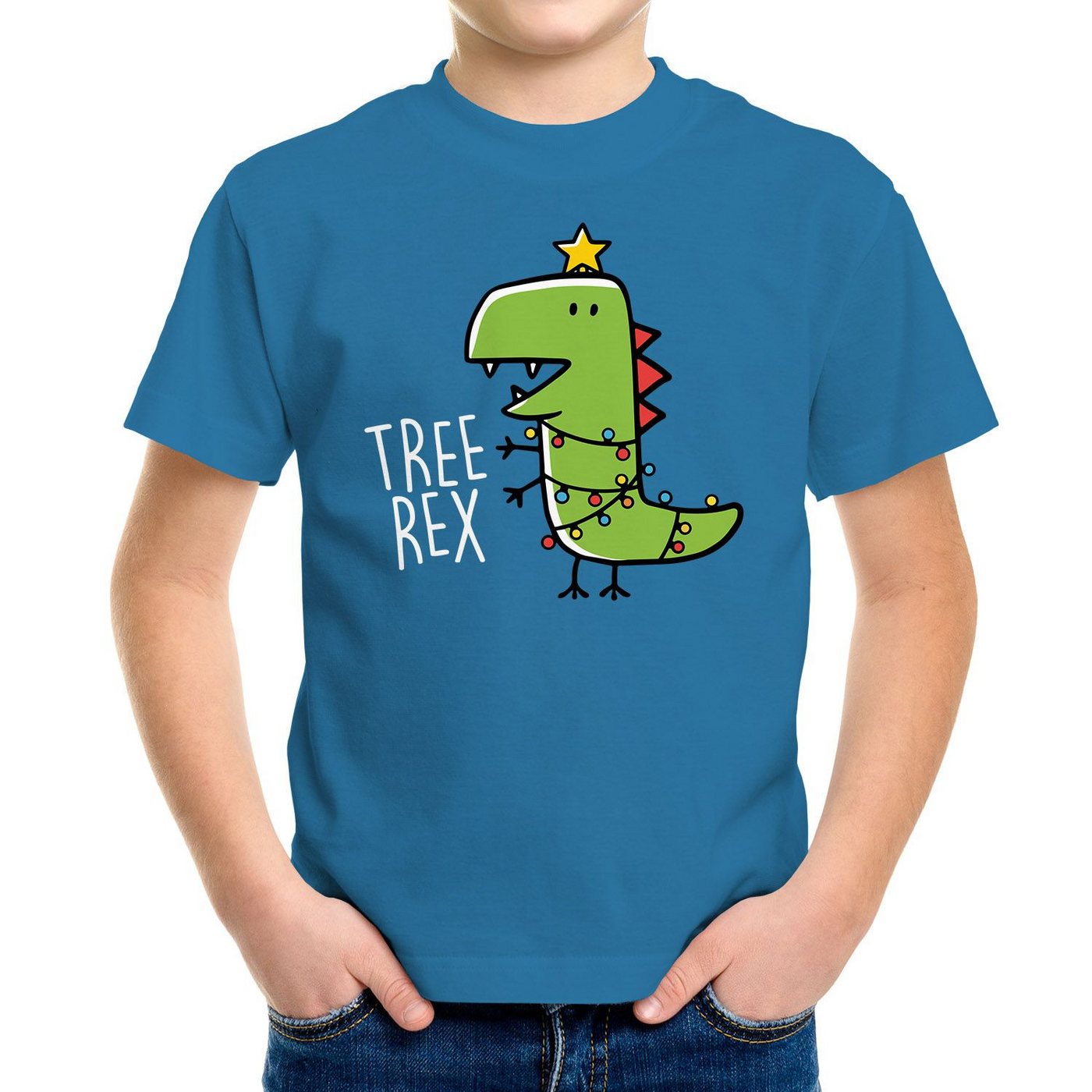 MoonWorks Print-Shirt Kinder T-Shirt Dinosaurier Tree Rex Christmas Tyrannosaurus XMAS von MoonWorks
